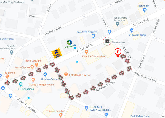 Χάρτης πρόσβασης στο parking του καταστήματος