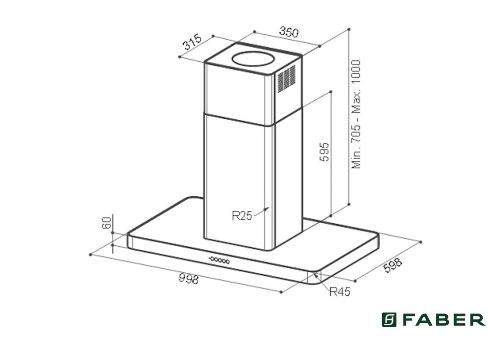 Εικόνα της Απορροφητήρας Faber T-Light Isola X A100  Inox Οροφής 100cm