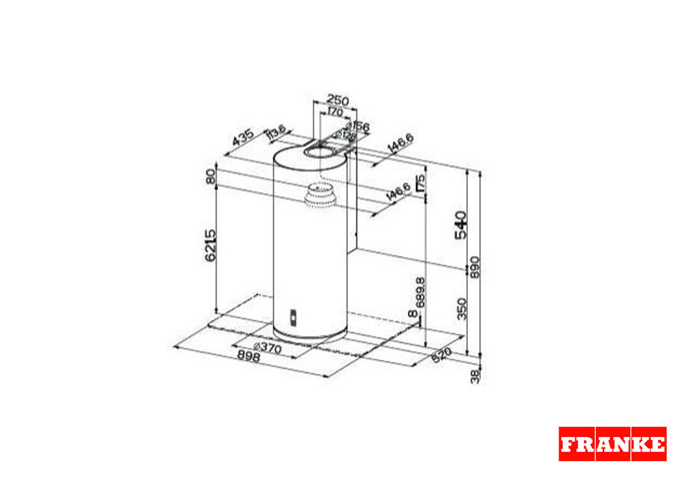 Εικόνα της Απορροφητήρας Franke Cylinder FTU 3805 XS Inox Καμινάδα 3105001029