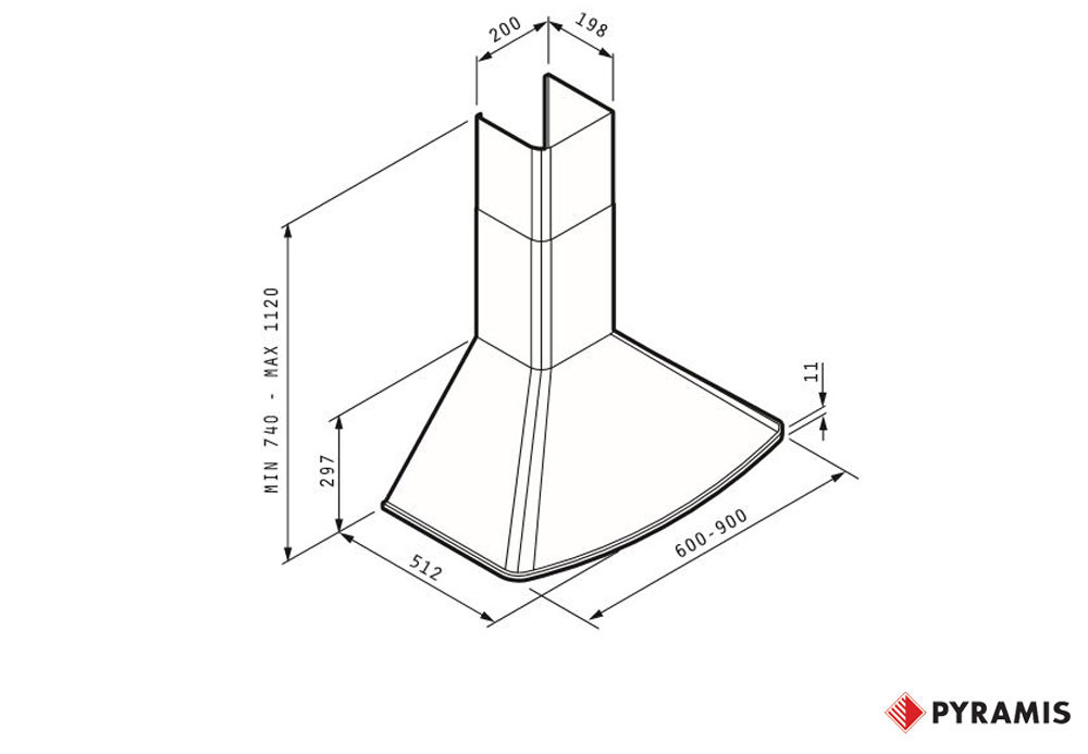 Εικόνα της Απορροφητήρας Pyramis Καμινάδα Οβάλ  90cm 065030501