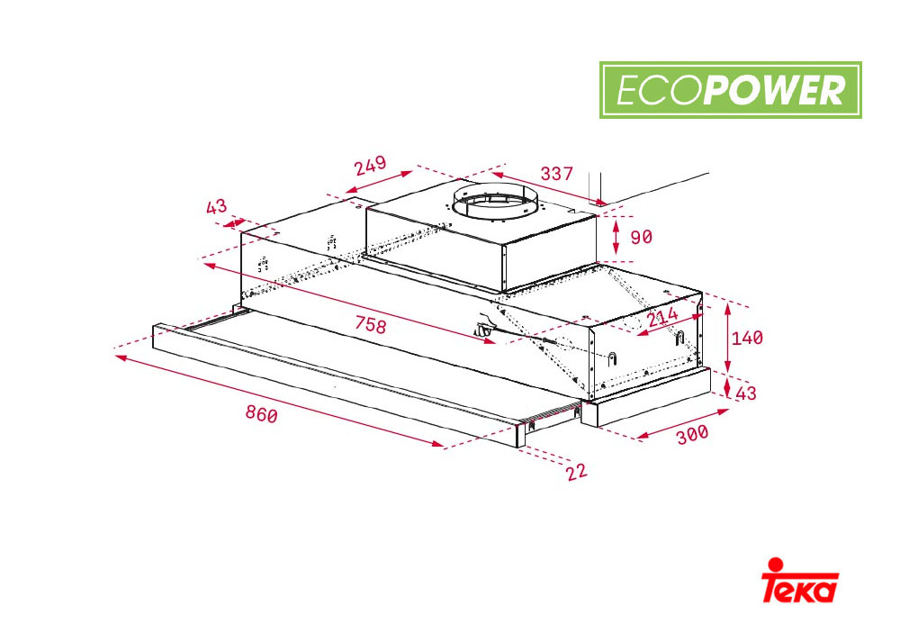 Εικόνα της Απορροφητήρας Teka CNL 9815 Plus Ecopower Συρόμενος 90cm F.872.SS