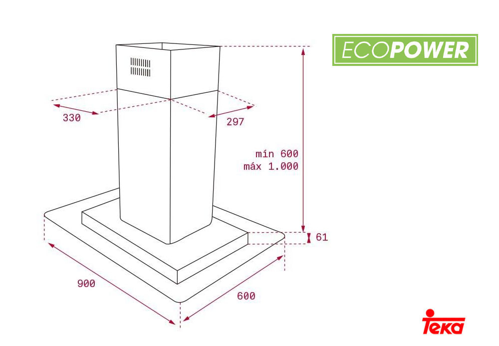 Εικόνα της Απορροφητήρας Teka DG3 985 Island Ecopower Νησίδας 90cm Inox F.811