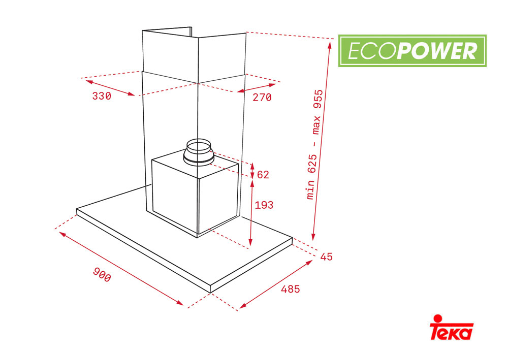Εικόνα της Απορροφητήρας Teka DLH 986 T Ecopower Καμινάδα 90cm F.837