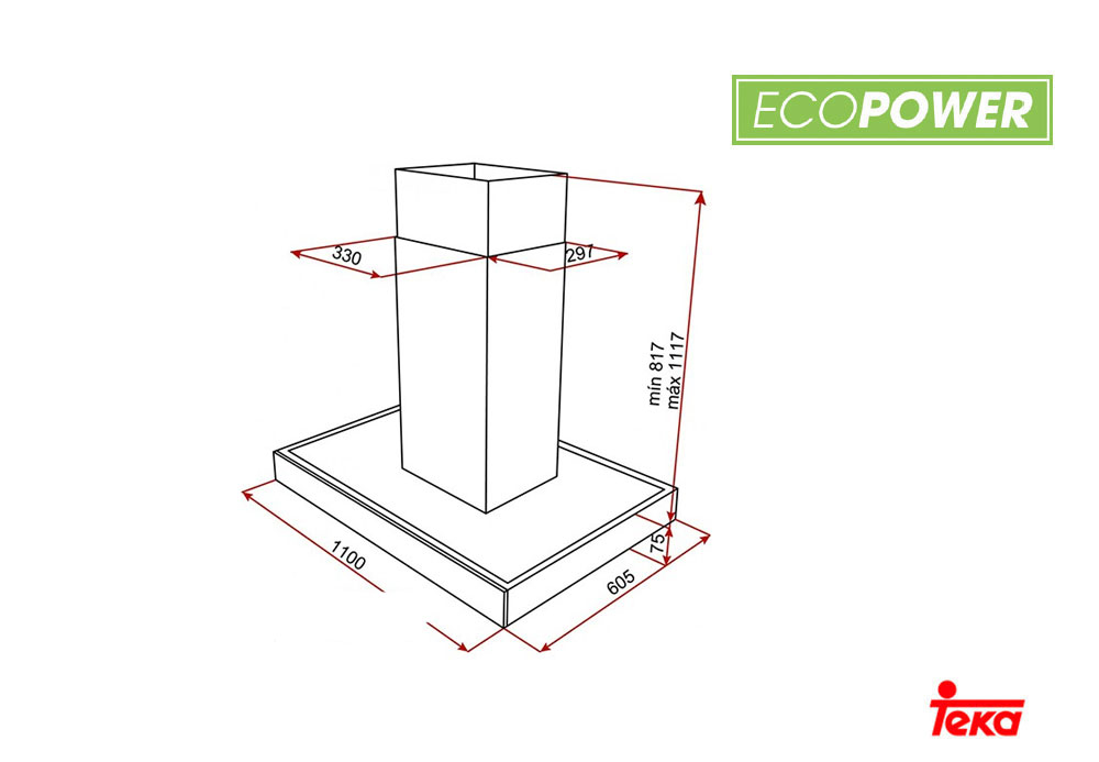Εικόνα της Απορροφητήρας Teka DPL 1185 Island Ecopower Νησίδας 110cm Inox
