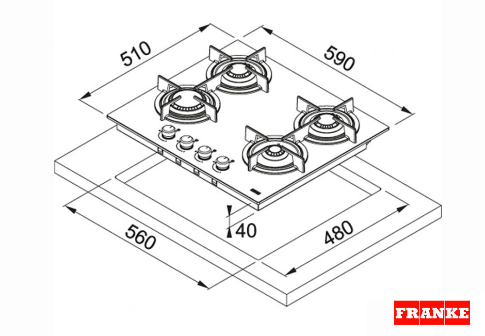 Εικόνα της Αυτόνομη Εστία Αερίου Franke Crystal Plus FHCR 604 4G HE BK C Μαύρο Κρύσταλλο 3061602007