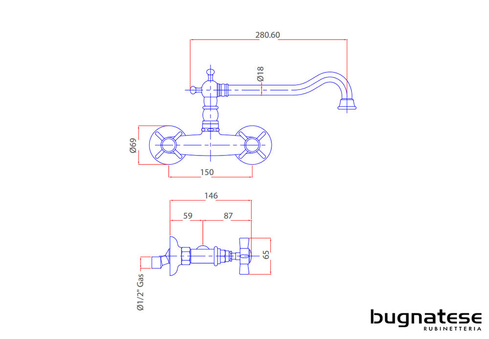 Εικόνα της Μπαταρία Κουζίνας Τοίχου Bugnatese Princeton 852-100 Χρωμέ