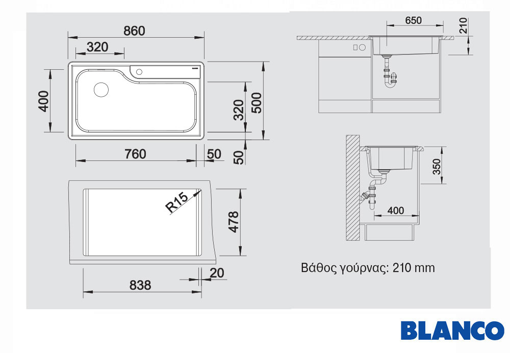 Εικόνα της Νεροχύτης Blanco Plenta 9 (86x50) Λείος Inox 514029