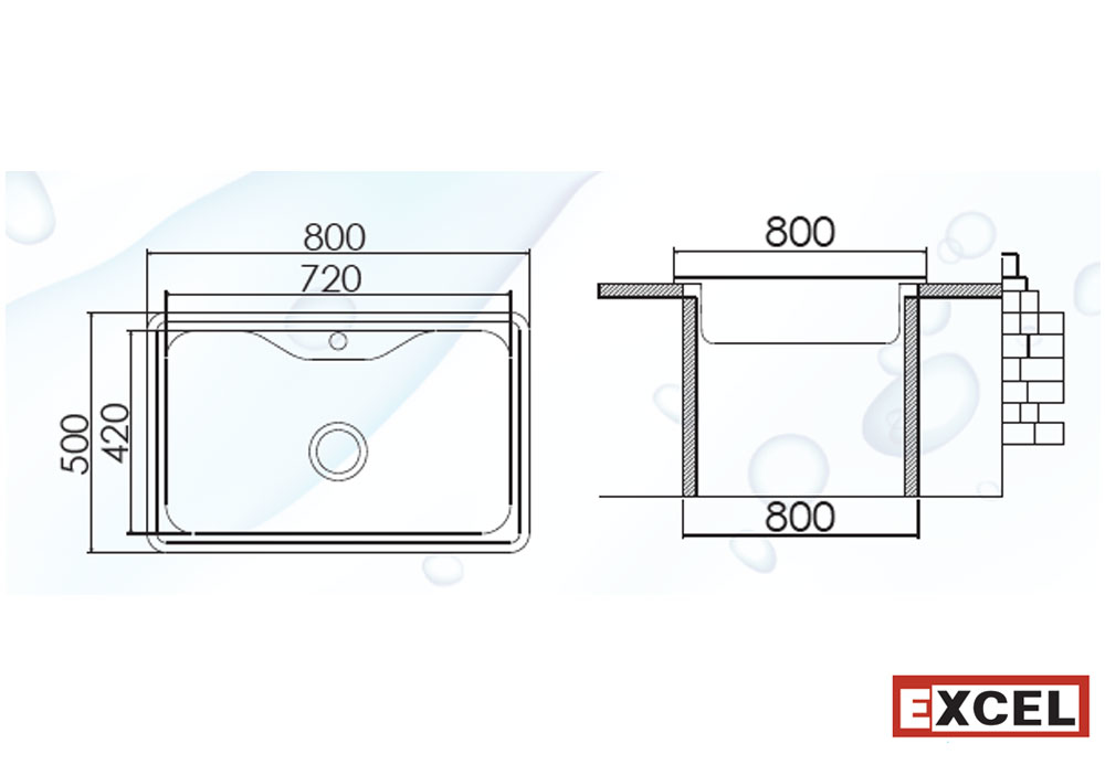 Εικόνα της Νεροχύτης Excel 719CM (80x50) Λείος