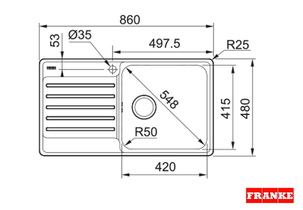 Εικόνα της Νεροχύτης Franke Bell 611 (86x48) Ραβδώσεις Αριστερά Λείος Inox 3011850103