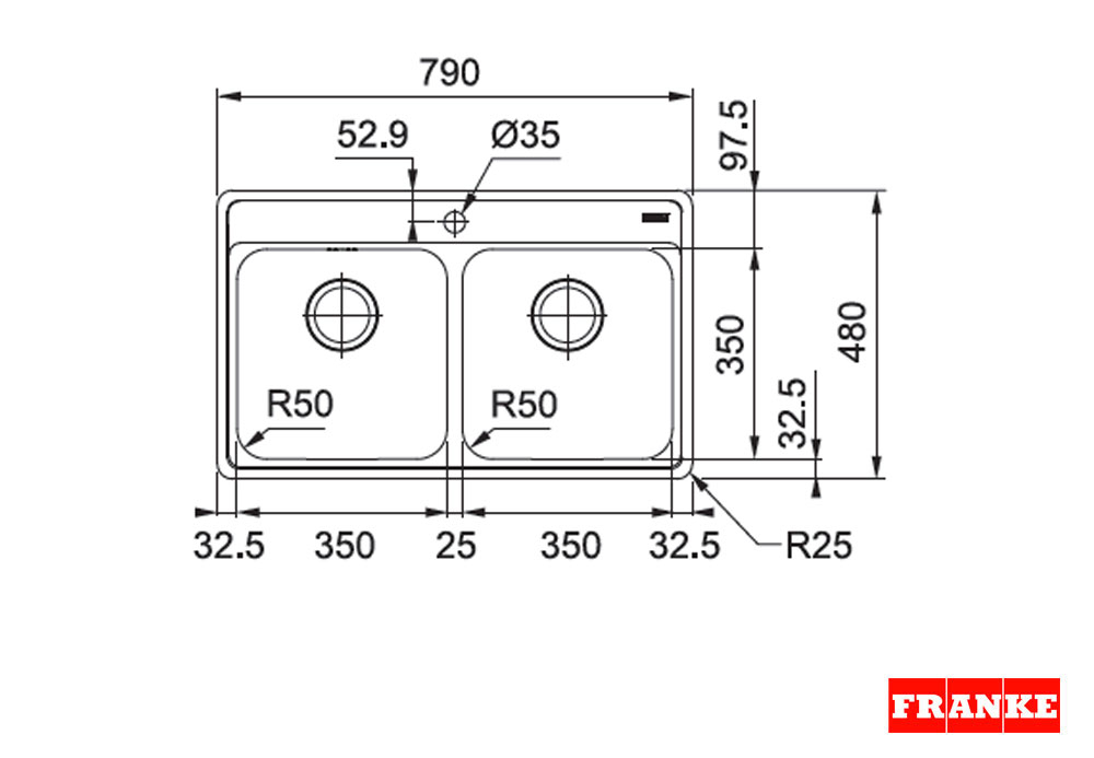Εικόνα της Νεροχύτης Franke Bell 620 (79x48) Λείος Inox 3011850106
