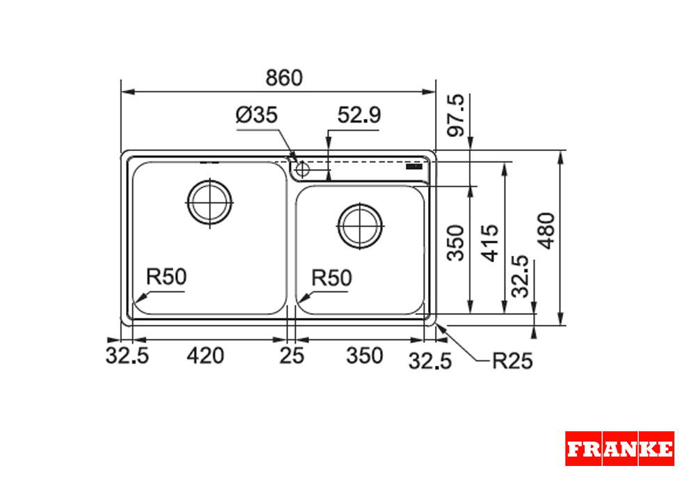 Εικόνα της Νεροχύτης Franke Bell 620 (86x48) Λείος Inox 3011850102