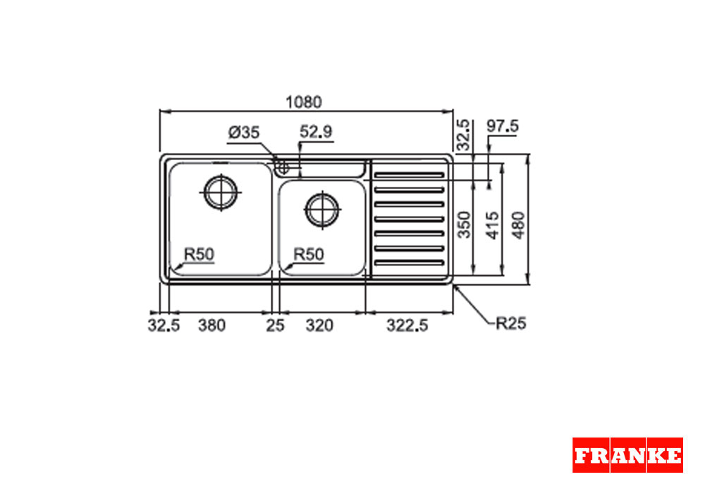 Εικόνα της Νεροχύτης Franke Bell 621 (108x48) Λείος Inox 3011850107