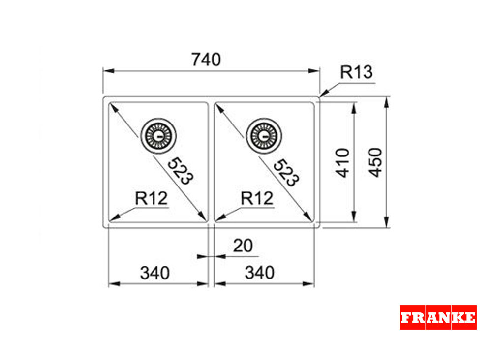 Εικόνα της Νεροχύτης Franke Box BBX 220 34-34/ 120 34-34 (74x45) Inox 3270430300