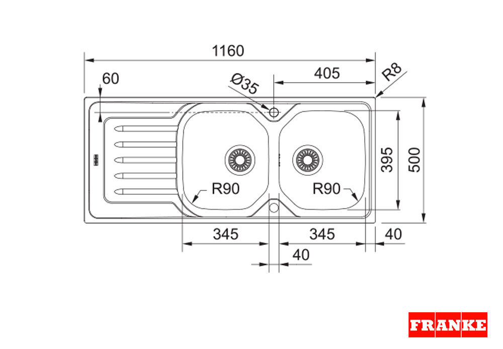 Εικόνα της Νεροχύτης Franke New Value (Onda Line) OLL 621 (116x50) Σαγρέ Inox 3011551022