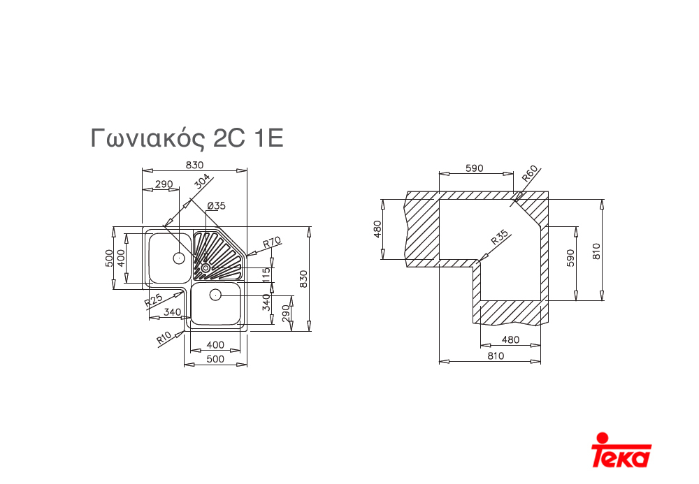 Εικόνα της Νεροχύτης Teka Γωνιακός 2C 1E