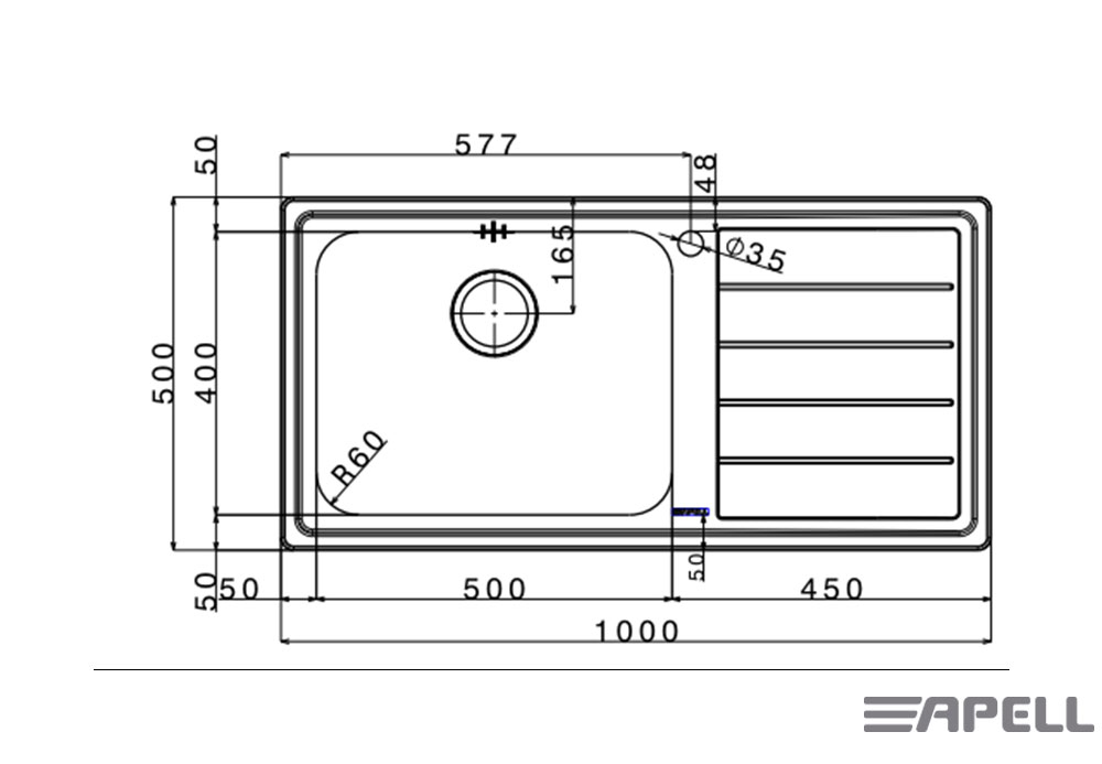 Εικόνα της Νεροχύτης Ένθετος Apell Linear 8515 (100x50) Ποδιά Αριστερά