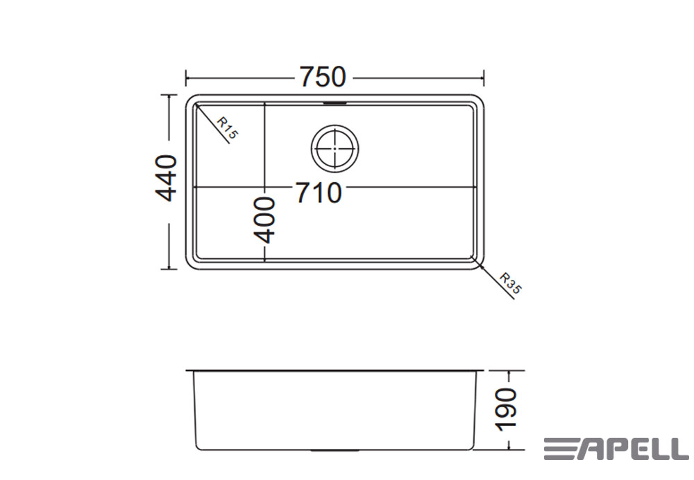 Εικόνα της Νεροχύτης Υποκαθήμενος Apell Linear Plus FEM71 (75x44)