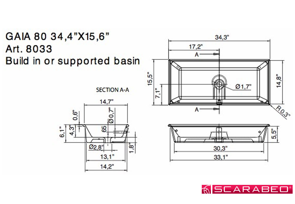 Εικόνα της Νιπτήρας Μπάνιου Scarabeo Gaia 80 8033 87,5x39,5cm