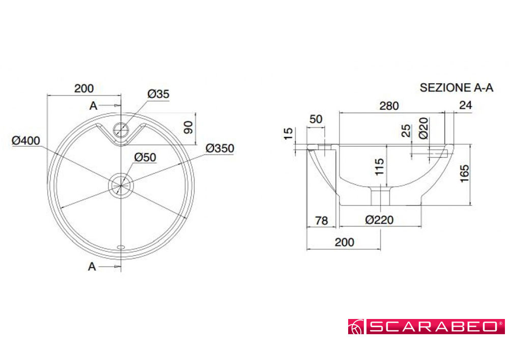 Εικόνα της Νιπτήρας Μπάνιου Scarabeo Luna 8003 Ø40cm