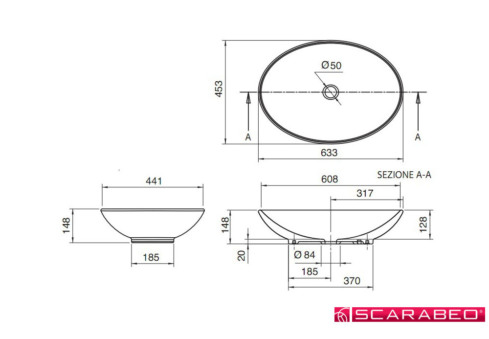 Εικόνα της Νιπτήρας Μπάνιου Scarabeo Neck 8045 63x45cm