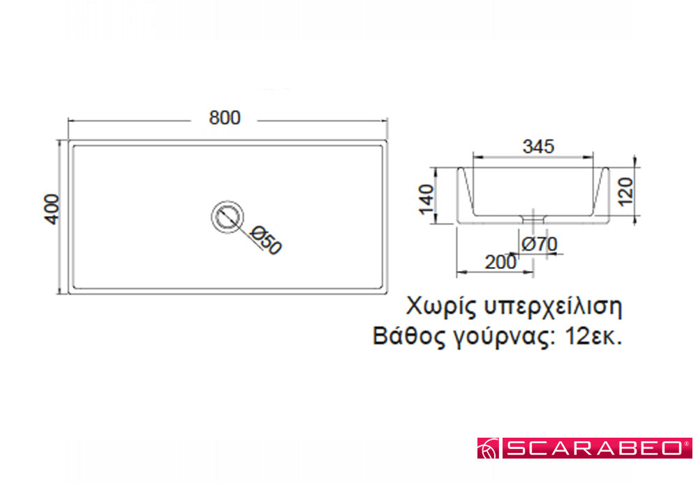 Εικόνα της Νιπτήρας Μπάνιου Scarabeo Teorema 80 5102 80x40cm