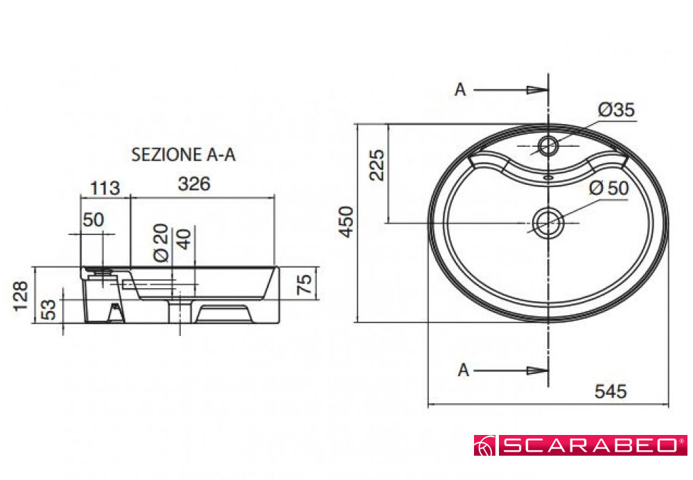 Εικόνα της Νιπτήρας Μπάνιου Scarabeo Wind/R 8030R 54,5x45cm
