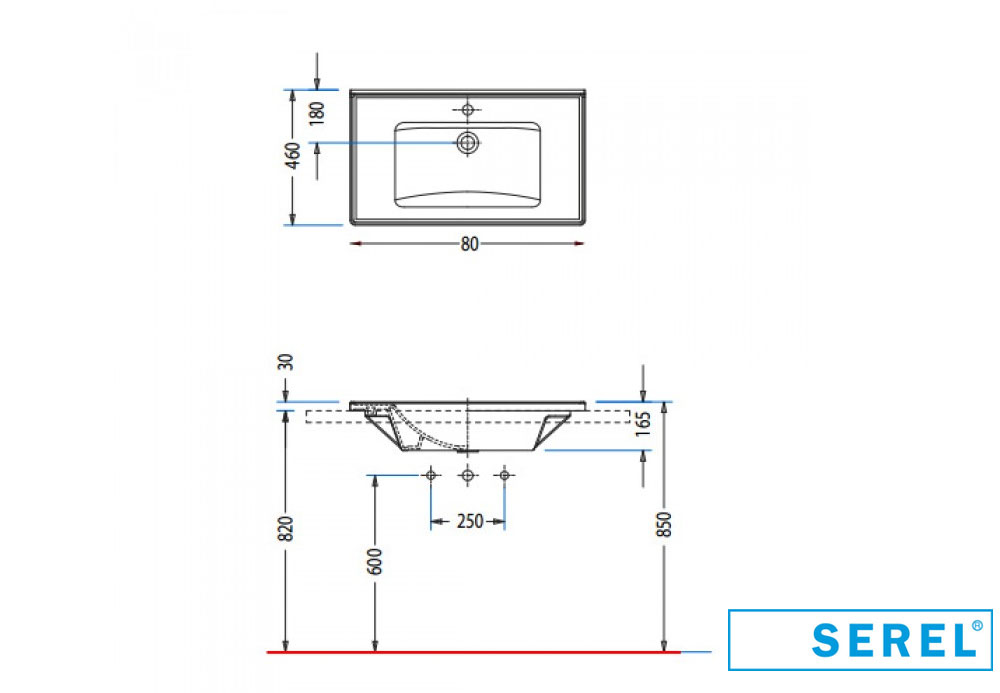 Εικόνα της Νιπτήρας Μπάνιου Serel Slim 3035 80x46cm