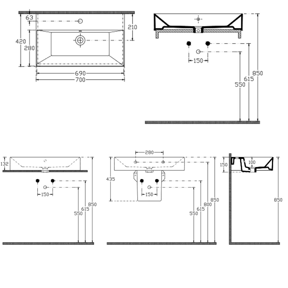 Εικόνα της Νιπτήρας Μπάνιου Bianco Ceramica Tetra N 32070 70x42cm
