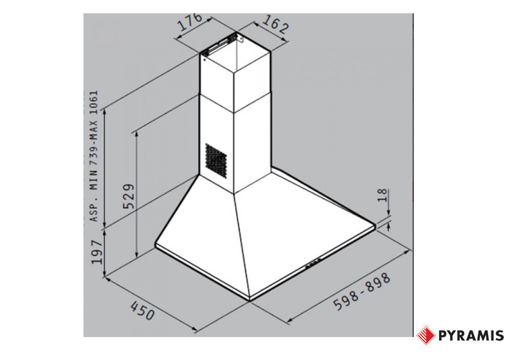 Εικόνα της Απορροφητήρας Pyramis Καμινάδα Τετράγωνη Lux 60cm 065030102