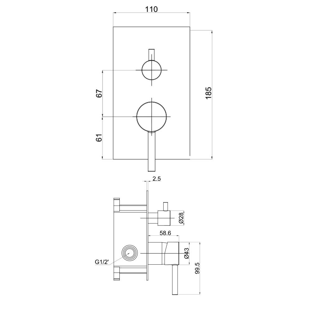 Εικόνα της Μίκτης Εντοιχισμού 2 Εξόδων Interflex Fine 086986 Black Matt