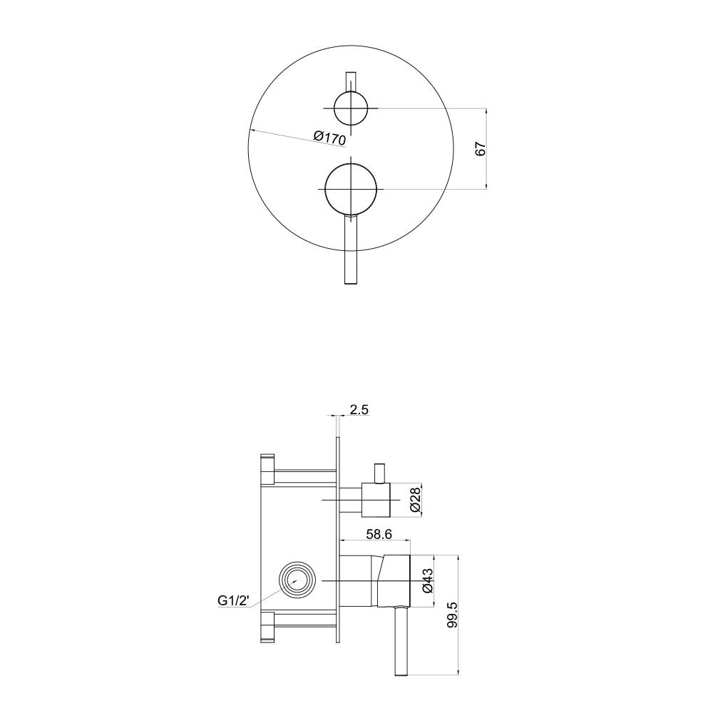 Εικόνα της Μίκτης Εντοιχισμού 2 Εξόδων Interflex Pure 087133 Black Matt