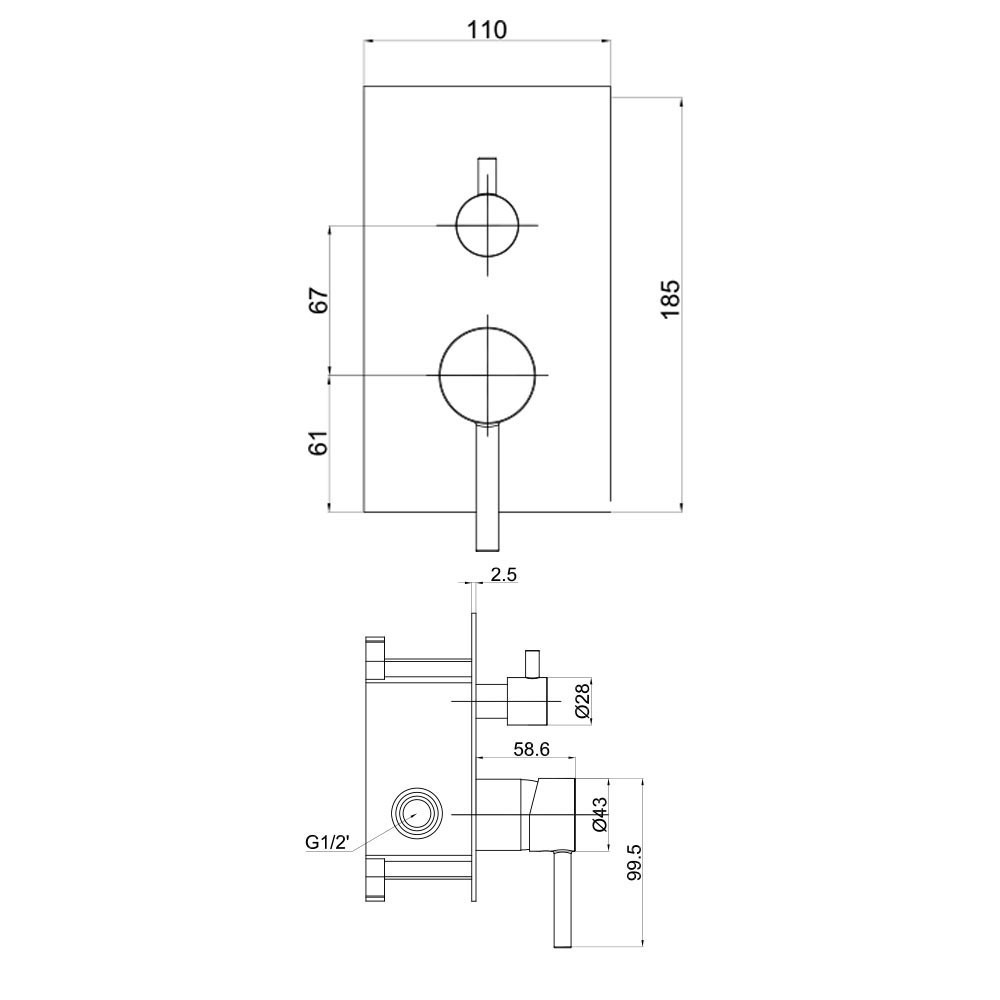 Εικόνα της Μίκτης Εντοιχισμού 2 Εξόδων Interflex Fine 086984