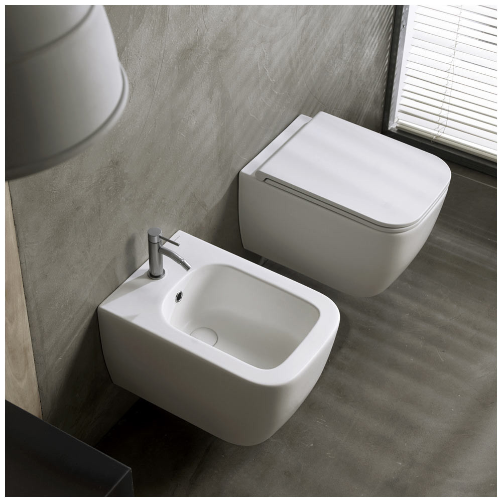 Εικόνα της Λεκάνη Κρεμαστή Scarabeo Teorema Clean Flush 512600SC-301 Rimless 52cm White Matt Με Slim Soft Close Κάλυμμα