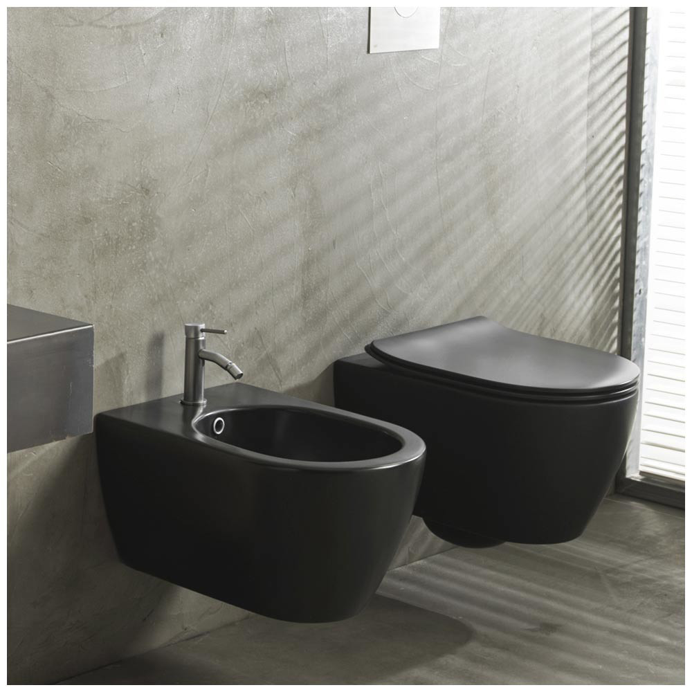 Εικόνα της Λεκάνη Κρεμαστή Scarabeo Moon Clean Flush 552000SC-401 Rimless 50,5cm Black Matt Με Slim Soft Close Κάλυμμα