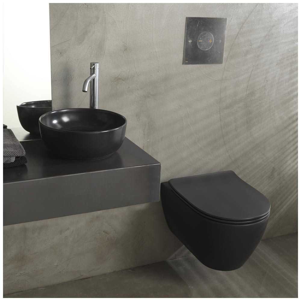 Εικόνα της Λεκάνη Κρεμαστή Scarabeo Moon Clean Flush 552000SC-401 Rimless 50,5cm Black Matt Με Slim Soft Close Κάλυμμα