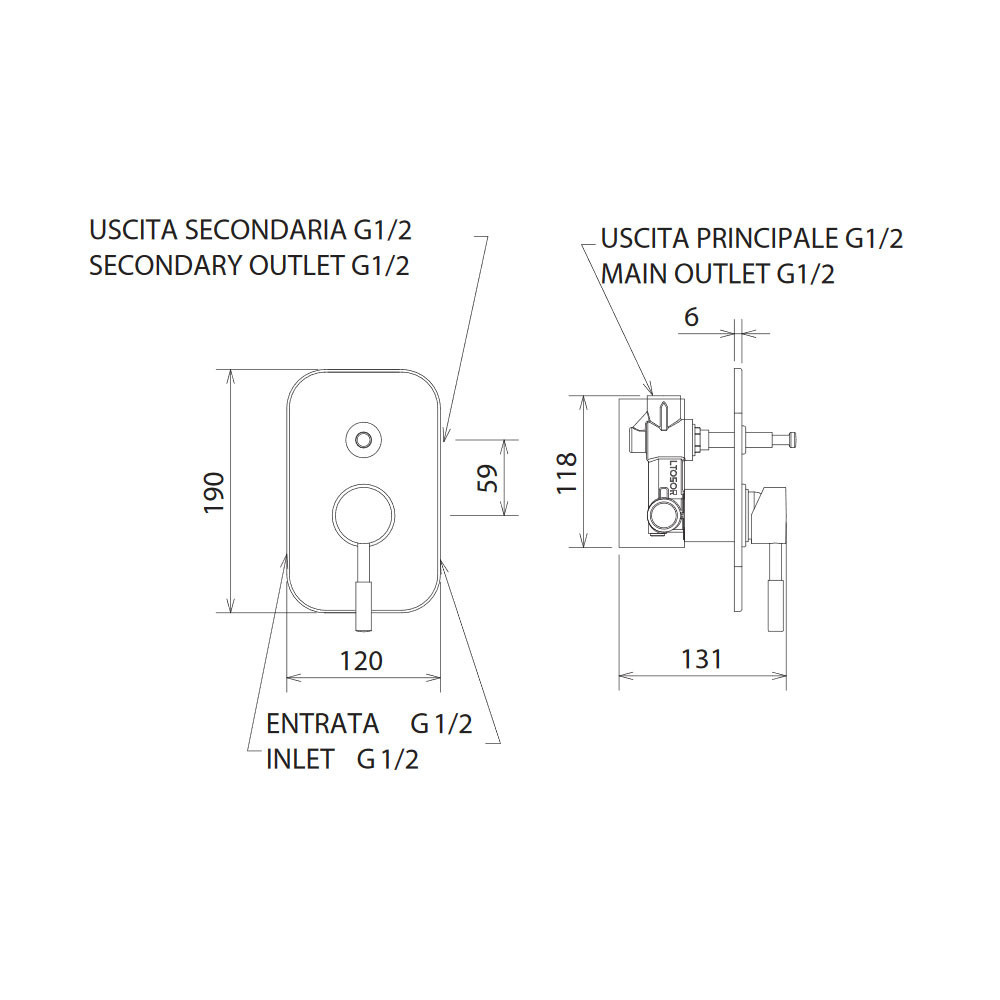 Εικόνα της Μίκτης Εντοιχισμού 2 Εξόδων La Torre New Tech 12050R-400 Black Matt