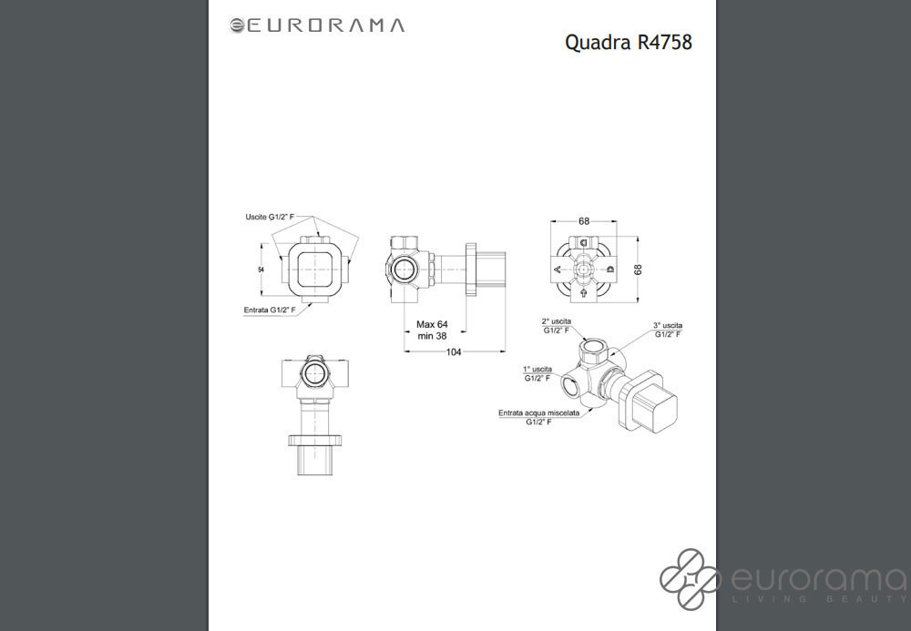 Εικόνα της Εκτροπέας Εντοιχισμού 3 Εξόδων Eurorama Quadra R4758-110 Inox