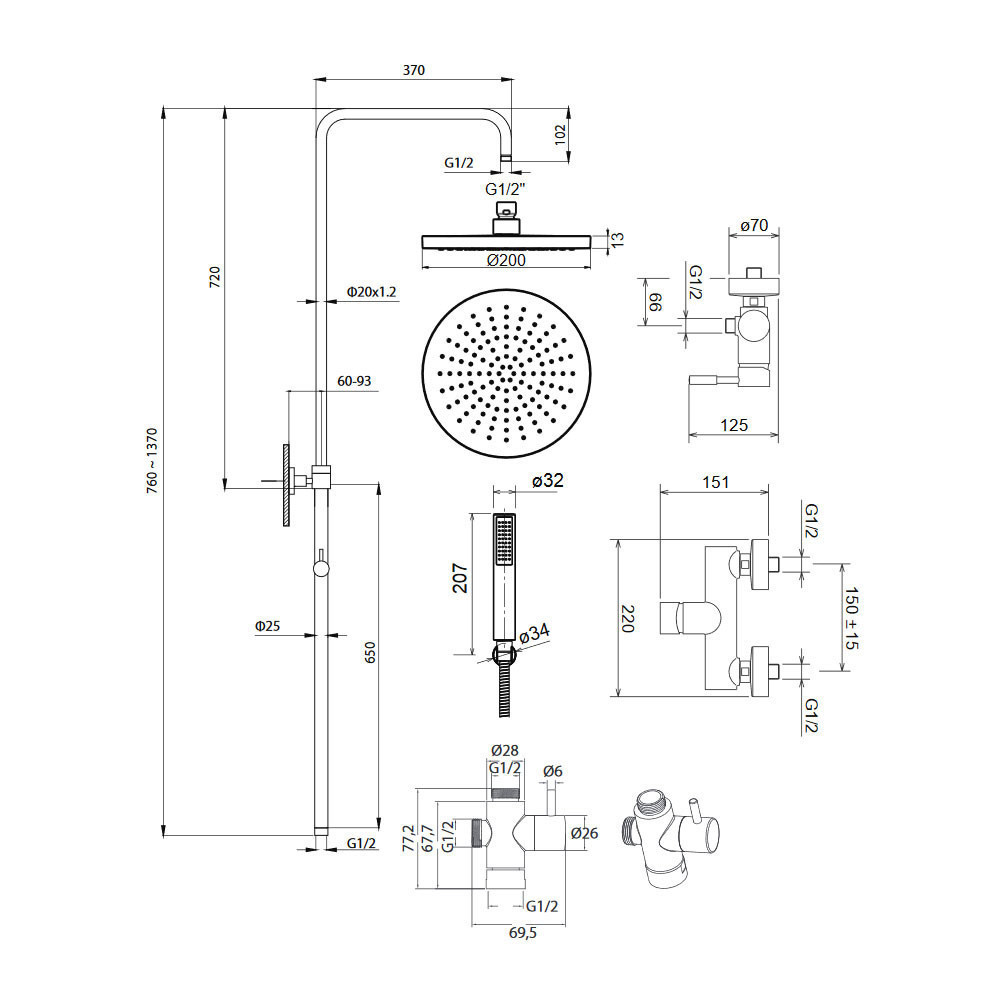 Εικόνα της Στήλη Ντούς 2 Εξόδων La Torre New Tech 12065-110 Inox