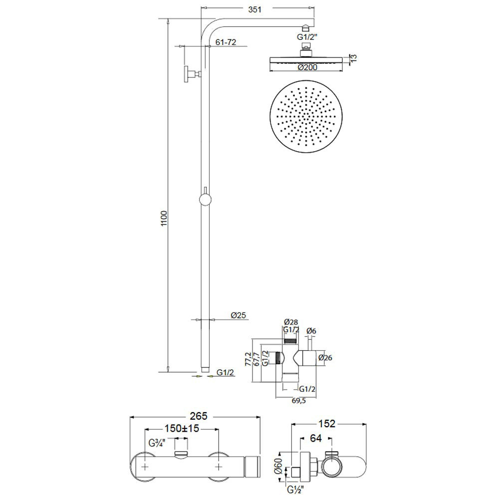 Εικόνα της Στήλη Ντούς 2 Εξόδων Armando Vicario Industrial 512066-100