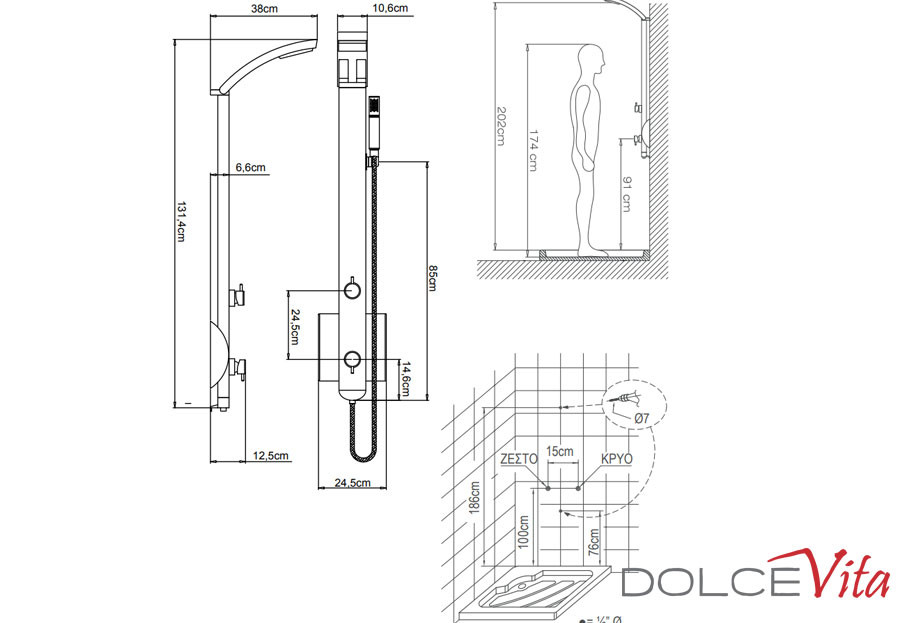 Εικόνα της Στήλη Ντούς Dolce Vita Idea Inox Matt 2 Εξόδων