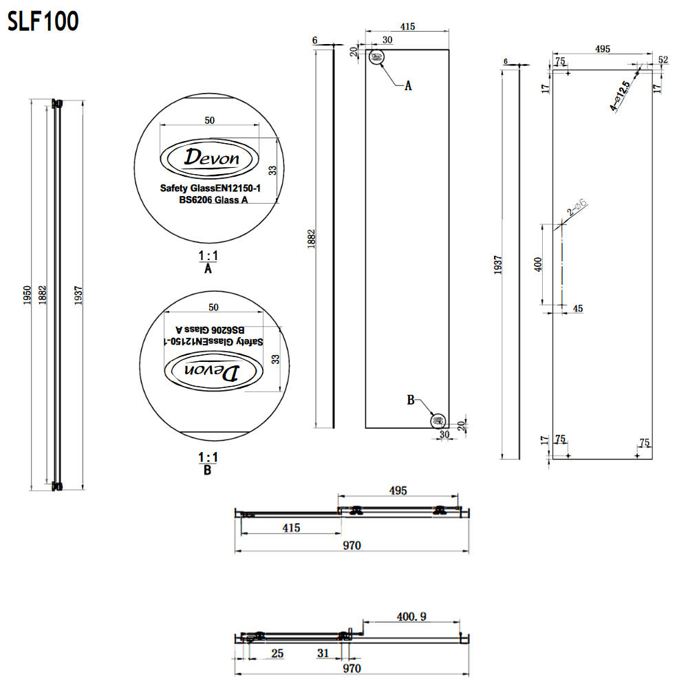 Εικόνα της Καμπίνα Ντουσιέρας Devon Flow Slider 1+1 SLF100C-100 97-101cm Clean Glass