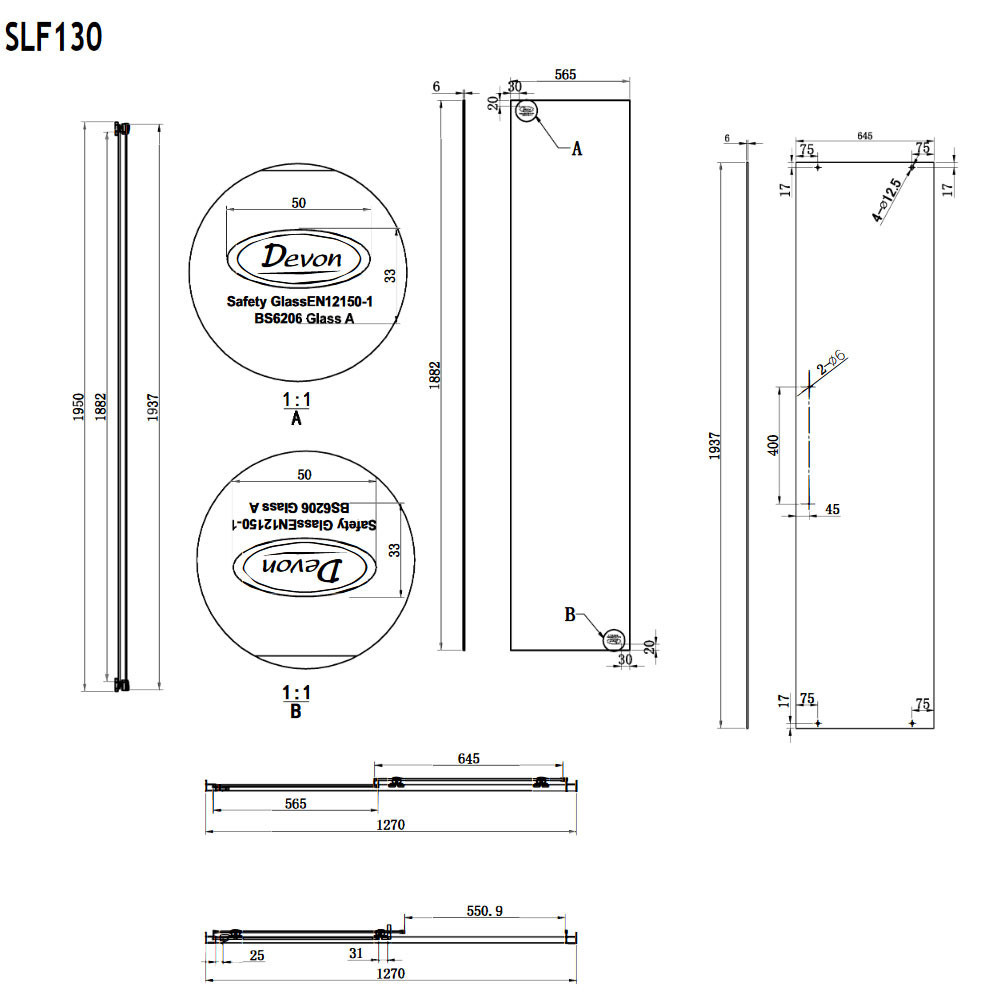 Εικόνα της Καμπίνα Ντουσιέρας Devon Flow Slider 1+1 SLF130C-100 127-131cm Clean Glass