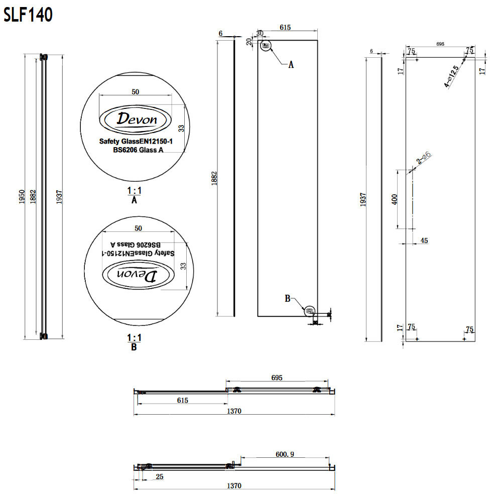 Εικόνα της Καμπίνα Ντουσιέρας Devon Flow Slider 1+1 SLF140C-100 137-141cm Clean Glass
