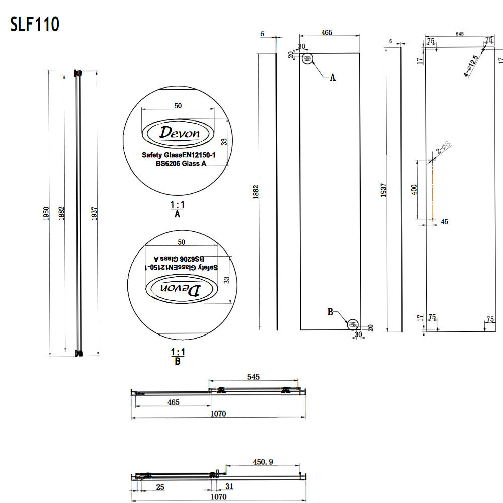 Εικόνα της Καμπίνα Ντουσιέρας Devon Flow Slider 1+1 SLF110C-400 107-111cm Black Matt Clean Glass