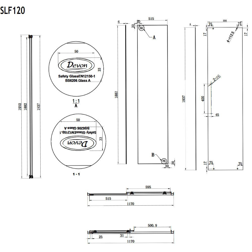 Εικόνα της Καμπίνα Ντουσιέρας Devon Flow Slider 1+1 SLF120C-400 117-121cm Black Matt Clean Glass