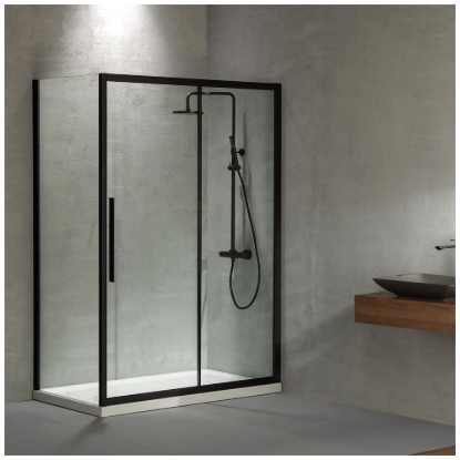Εικόνα της Καμπίνα Ντουσιέρας Devon Flow Slider 1+1 SLF150C-400 147-151cm Black Matt Clean Glass