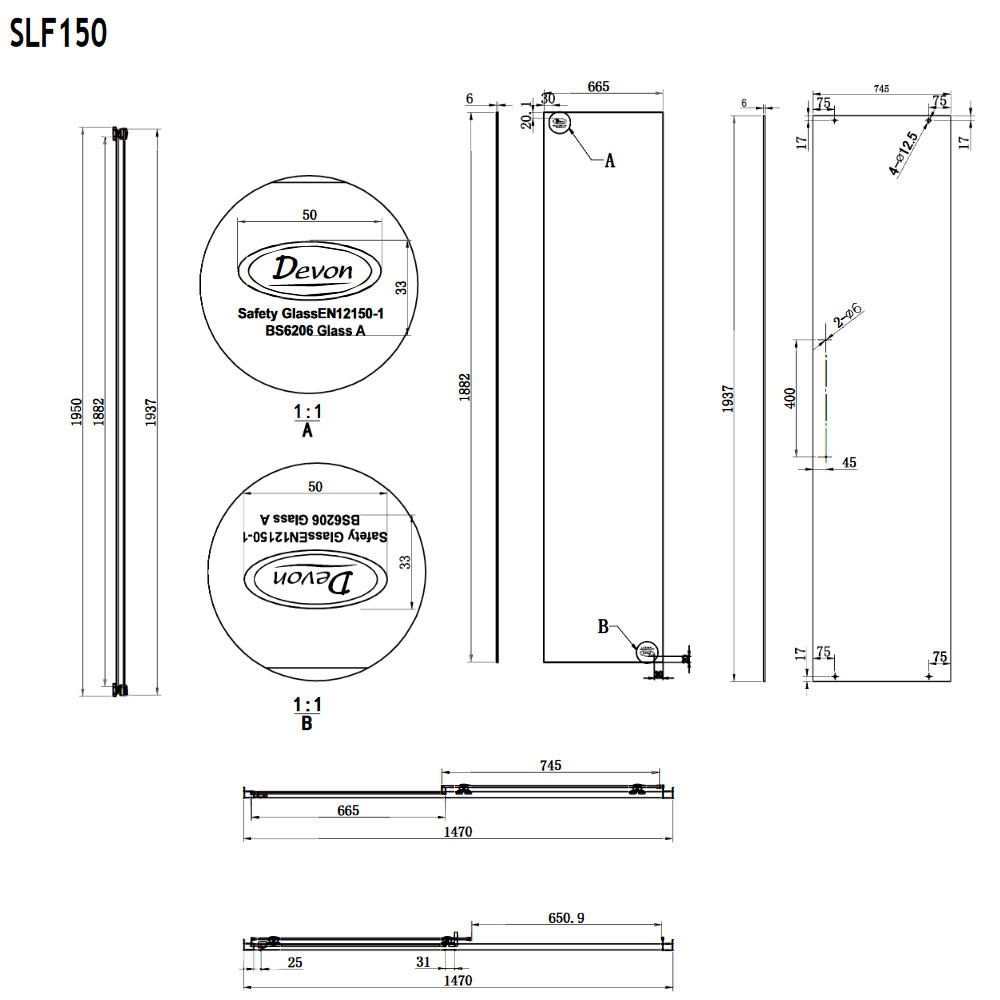 Εικόνα της Καμπίνα Ντουσιέρας Devon Flow Slider 1+1 SLF150C-400 147-151cm Black Matt Clean Glass