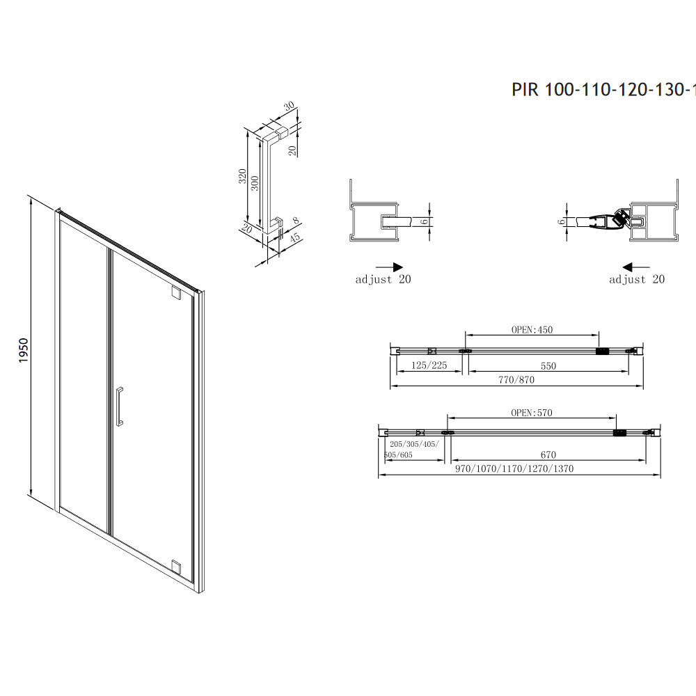 Εικόνα της Καμπίνα Ντουσιέρας Devon Primus Plus Pivot + Infill PIR110C-100 107-111cm Clean Glass