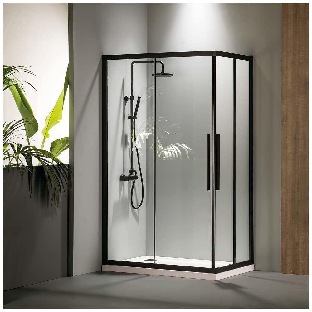 Εικόνα της Καμπίνα Ντουσιέρας Devon Flow Corner Entry  CF10080C-400 100x80cm Black Matt Clean Glass