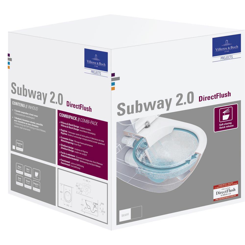 Εικόνα της Λεκάνη Κρεμαστή Villeroy & Boch Subway 2.0 5614R201 Rimless 56cm Με Slim Soft Close Κάλυμμα